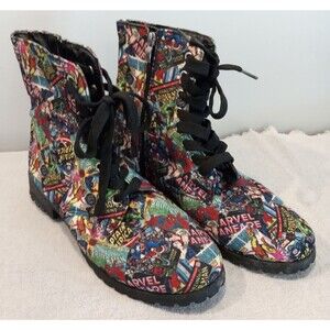 Marvel Comics All Super Hero Canvas Print Zip-up Boots, Women’s Size 9 Lace Up